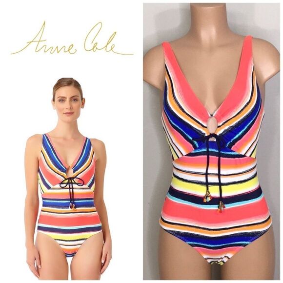 Anne Cole slimming multicolored stripe swimsuit. New - Picture 12 of 12